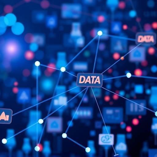Abstrakte Darstellung von vernetzten Datenfl&uuml;ssen und Nachrichtensymbolen