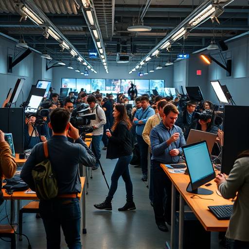Archivbild von Journalisten, die in einem belebten Nachrichtenb&uuml;ro arbeiten