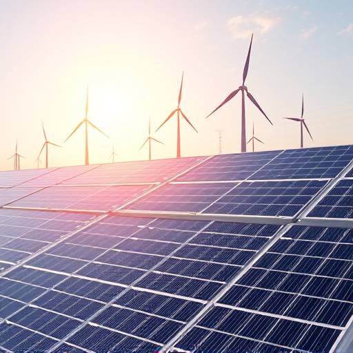 Ein Bild von erneuerbaren Energiequellen wie Solarpanels und Windturbinen.