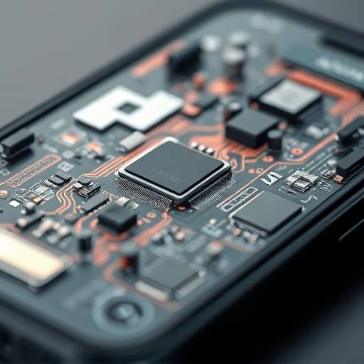Nahaufnahme eines modernen Smartphones mit einem komplexen Schaltkreis im Hintergrund.